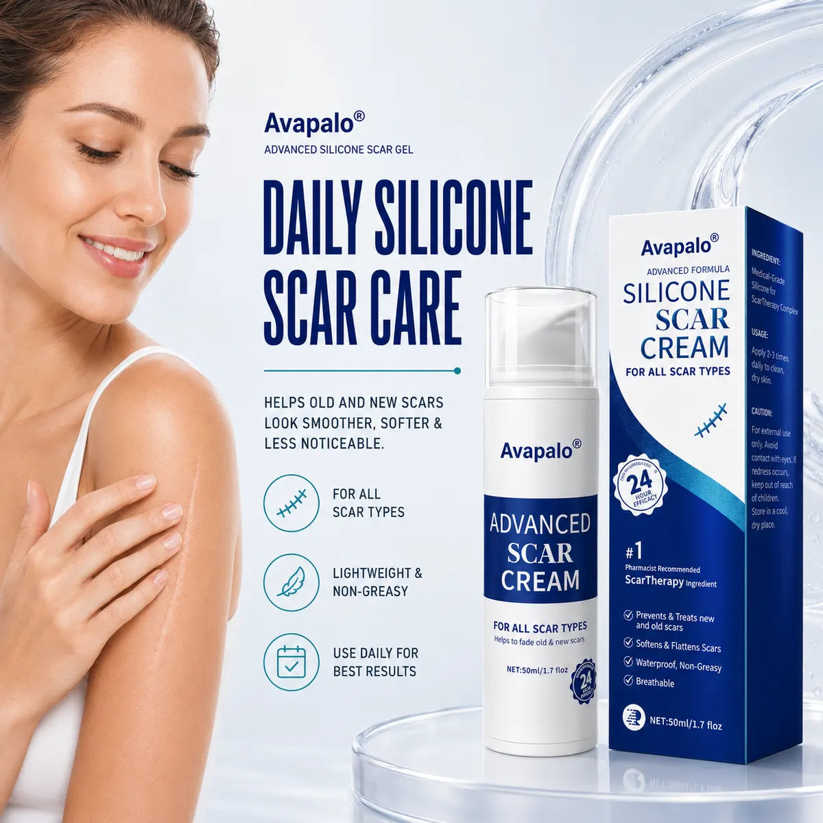 🌸Avapalo® Advanced Silicone Scar Gel – Professional Scar Removal Cream for Surgical Scars, Keloids, Stretch Marks, C-Section & Old or New Scars Repair Treatment (Copy)
