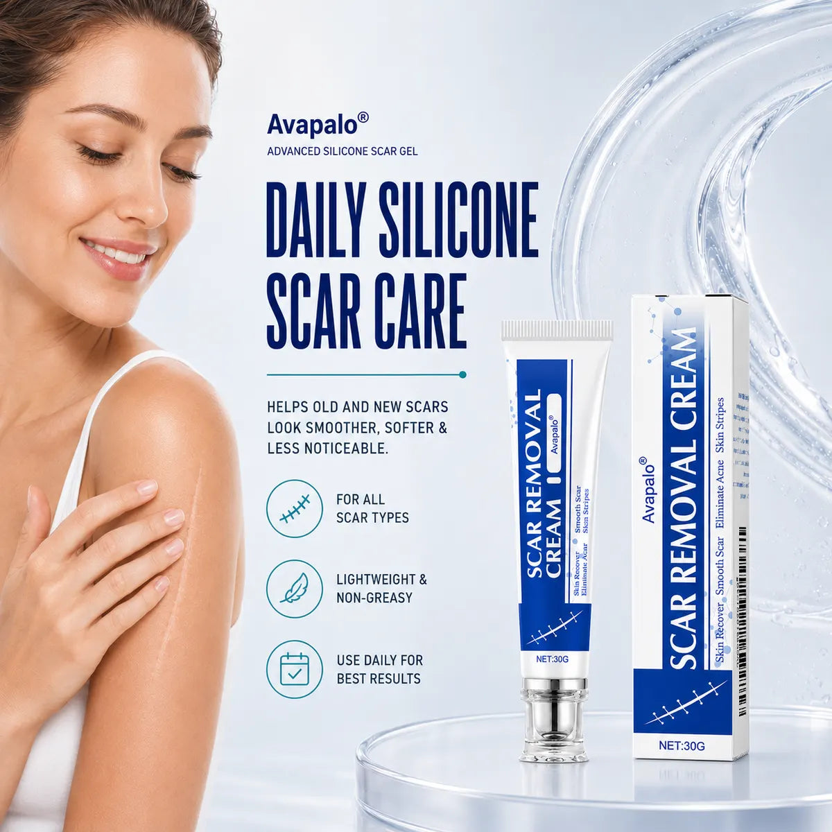🌸Avapalo® Advanced Silicone Scar Gel – Professional Scar Repair Gel for Surgical Scars, Keloids, Stretch Marks, C-Section & Old or New Scars Treatment