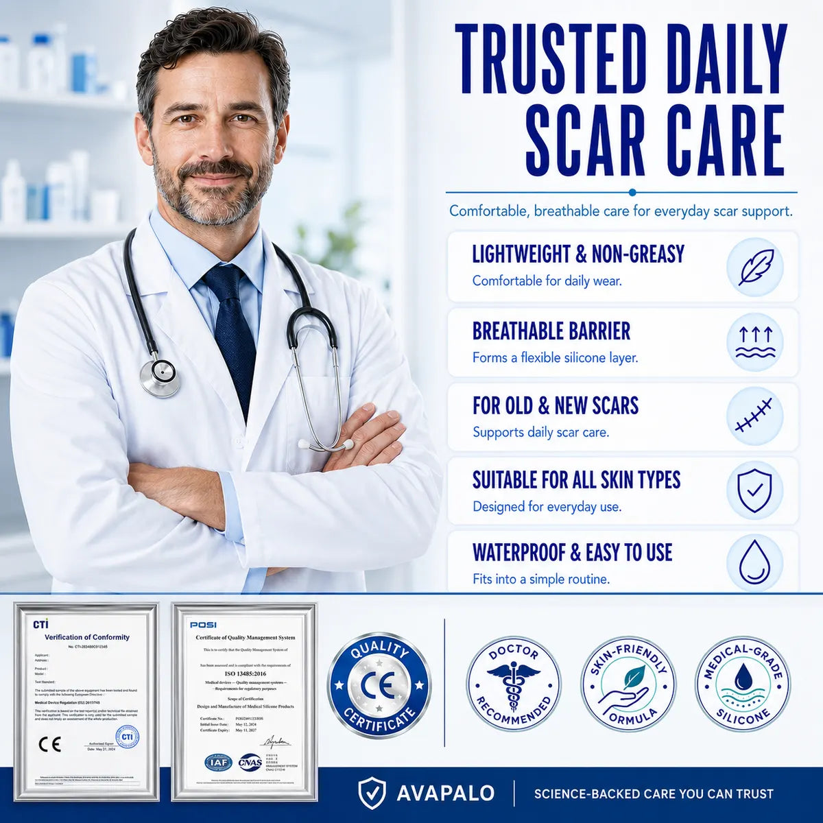 🌸Avapalo® Advanced Silicone Scar Gel – Professional Scar Removal Cream for Surgical Scars, Keloids, Stretch Marks, C-Section & Old or New Scars Repair Treatment (Copy)