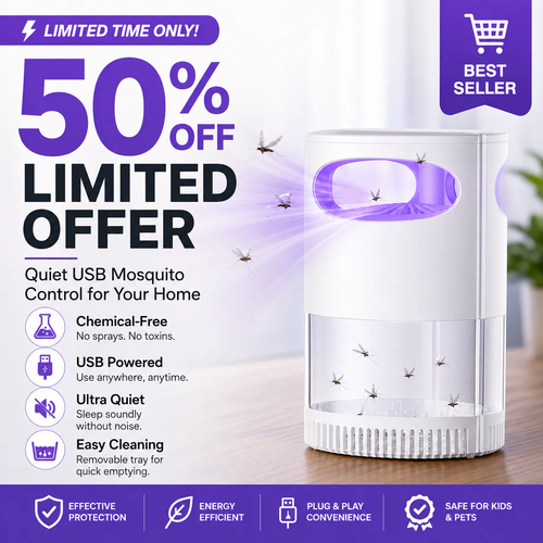 🦟 50% OFF! UV Mosquito Killer Lamp – quiet, USB, chemical🔇🌙