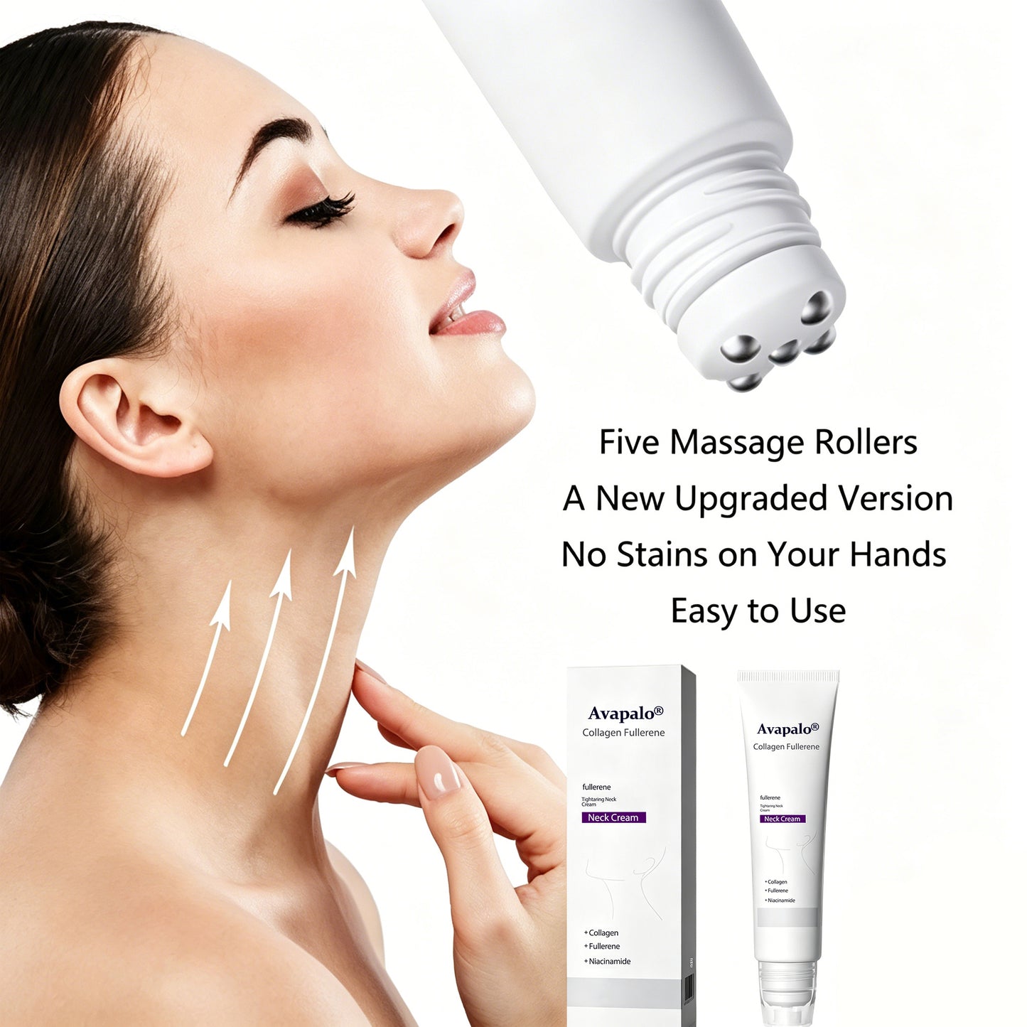 Avapalo® Roller Massage Neck Cream 🧴 Collagen & Hyaluronic Acid | Firms Neck, Reduces Wrinkles & Double Chin
