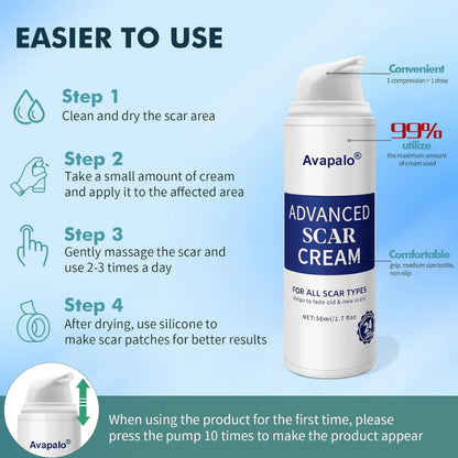 Avapalo® Advanced Silicone Scar Gel – Professional Scar Removal Cream for Surgical Scars, Keloids, Stretch Marks, C-Section & Old or New Scars Repair Treatment